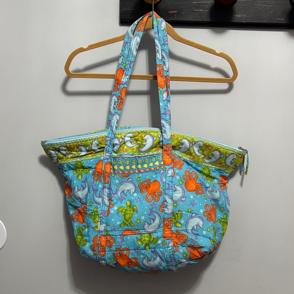 Custom quilted “under the sea” baby bag with lots of pockets!
